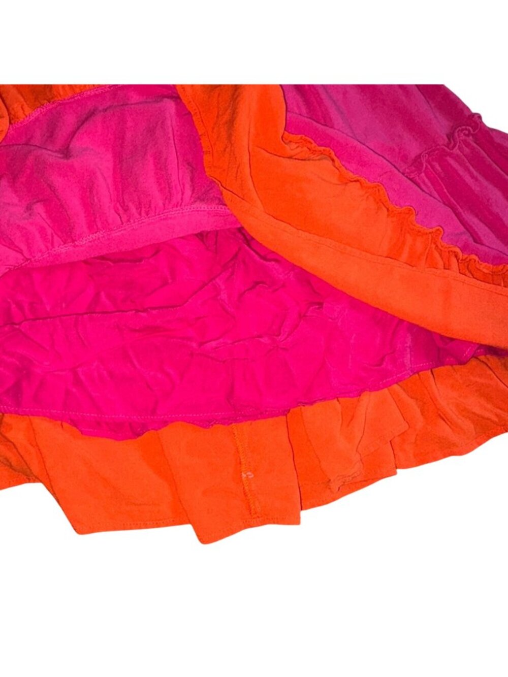 Main Strip Color Block Ruffle Dress-Pink/Orange-Large-GUC - Picture 6 of 7